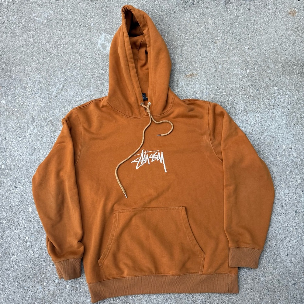 Stüssy Rust Brown Logo Hoodie Size Medium